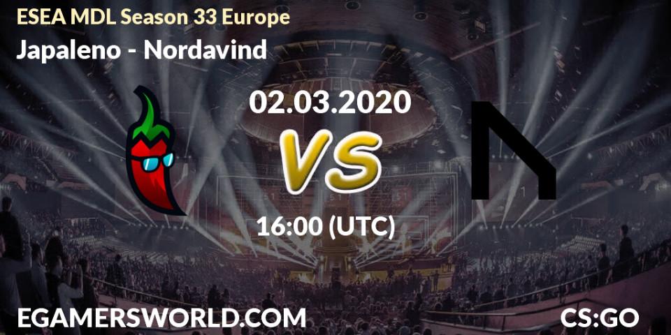 Japaleno contre Nordavind : prédiction de match. 11.03.2020 at 17:30. Counter-Strike (CS2), ESEA MDL Season 33 Europe