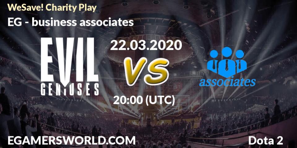 EG contre business associates : prédiction de match. 22.03.2020 at 19:34. Dota 2, WeSave! Charity Play