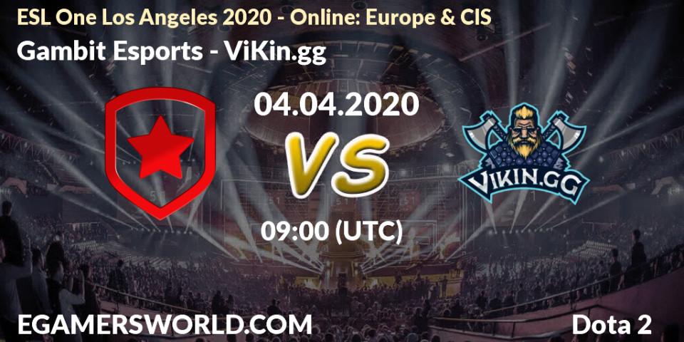 Gambit Esports contre ViKin.gg : prédiction de match. 04.04.2020 at 09:01. Dota 2, ESL One Los Angeles 2020 - Online: Europe & CIS