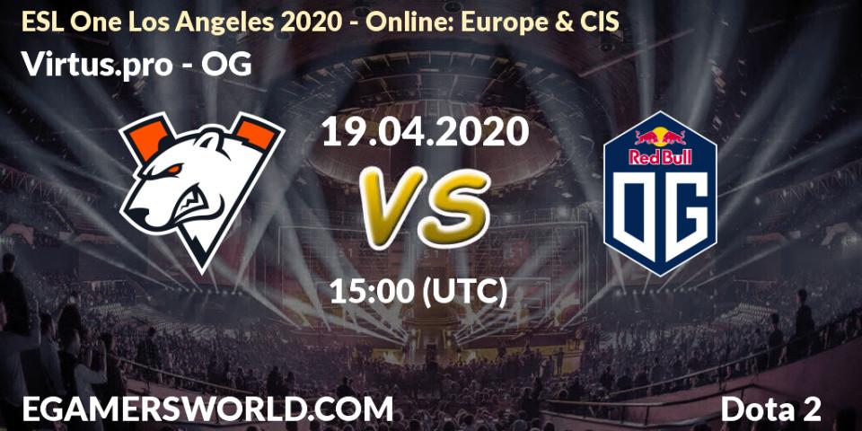 Virtus.pro contre OG : prédiction de match. 19.04.2020 at 14:14. Dota 2, ESL One Los Angeles 2020 - Online: Europe & CIS