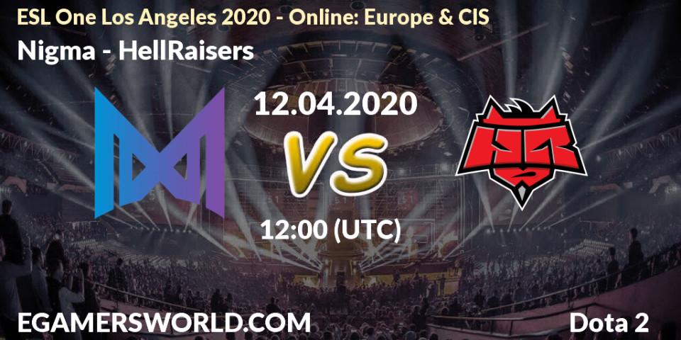 Nigma contre HellRaisers : prédiction de match. 12.04.2020 at 12:03. Dota 2, ESL One Los Angeles 2020 - Online: Europe & CIS