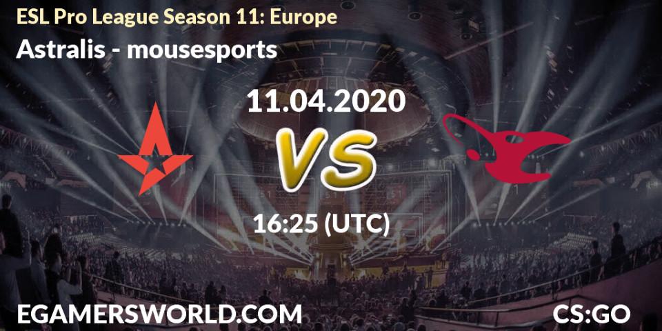 Astralis contre mousesports : prédiction de match. 11.04.20. CS2 (CS:GO), ESL Pro League Season 11: Europe