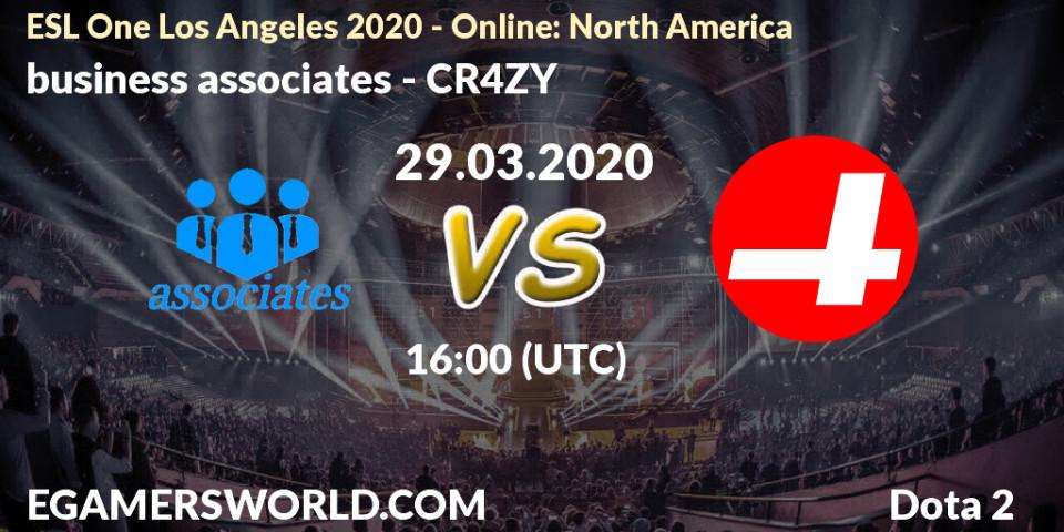 business associates contre CR4ZY : prédiction de match. 29.03.20. Dota 2, ESL One Los Angeles 2020 - Online: North America