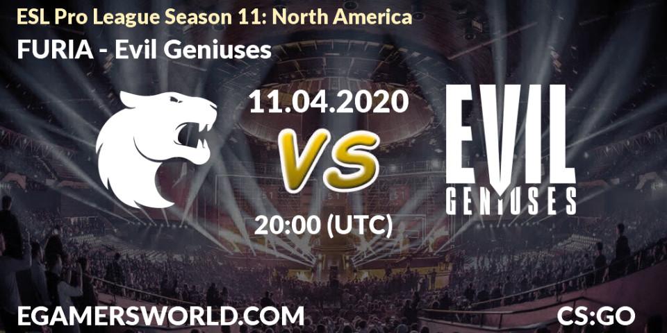 FURIA contre Evil Geniuses : prédiction de match. 11.04.2020 at 20:30. Counter-Strike (CS2), ESL Pro League Season 11: North America