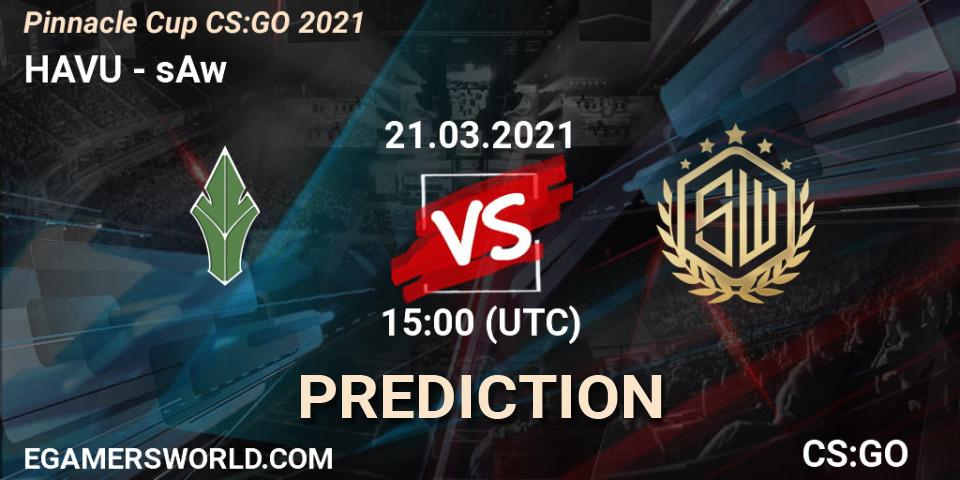 HAVU contre sAw : prédiction de match. 21.03.2021 at 15:00. Counter-Strike (CS2), Pinnacle Cup #1