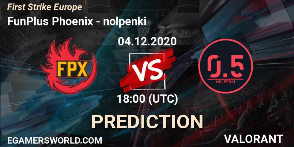 FunPlus Phoenix contre nolpenki : prédiction de match. 04.12.2020 at 19:00. VALORANT, First Strike Europe