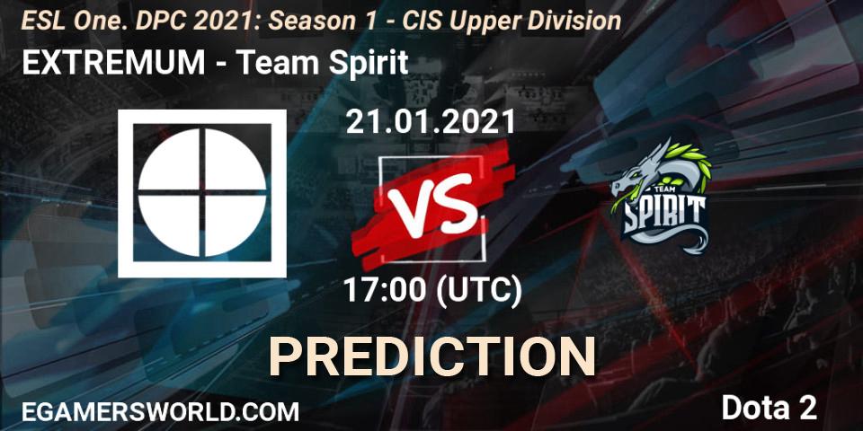 EXTREMUM contre Team Spirit : prédiction de match. 21.01.2021 at 18:53. Dota 2, ESL One. DPC 2021: Season 1 - CIS Upper Division