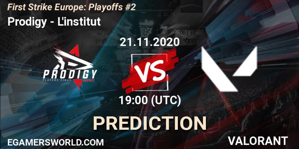 Prodigy contre L'institut : prédiction de match. 21.11.2020 at 19:00. VALORANT, First Strike Europe: Playoffs #2