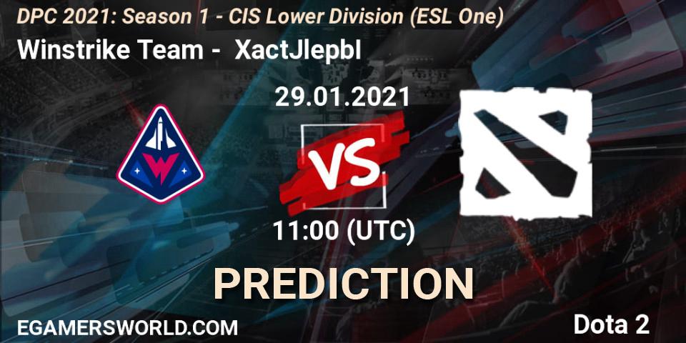 Winstrike Team contre XactJlepbI : prédiction de match. 29.01.2021 at 10:57. Dota 2, ESL One. DPC 2021: Season 1 - CIS Lower Division