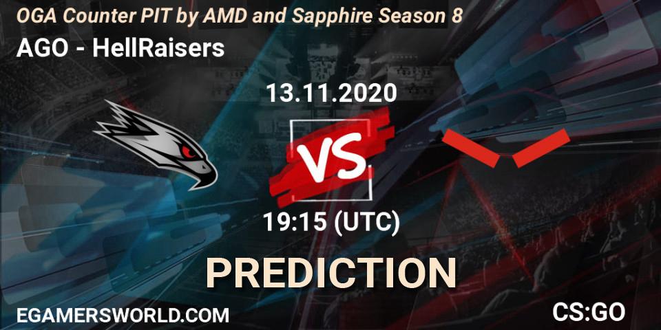 AGO contre HellRaisers : prédiction de match. 13.11.2020 at 19:15. Counter-Strike (CS2), OGA Counter PIT by AMD and Sapphire Season 8