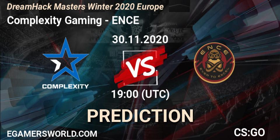 Complexity Gaming contre ENCE : prédiction de match. 30.11.2020 at 19:15. Counter-Strike (CS2), DreamHack Masters Winter 2020 Europe
