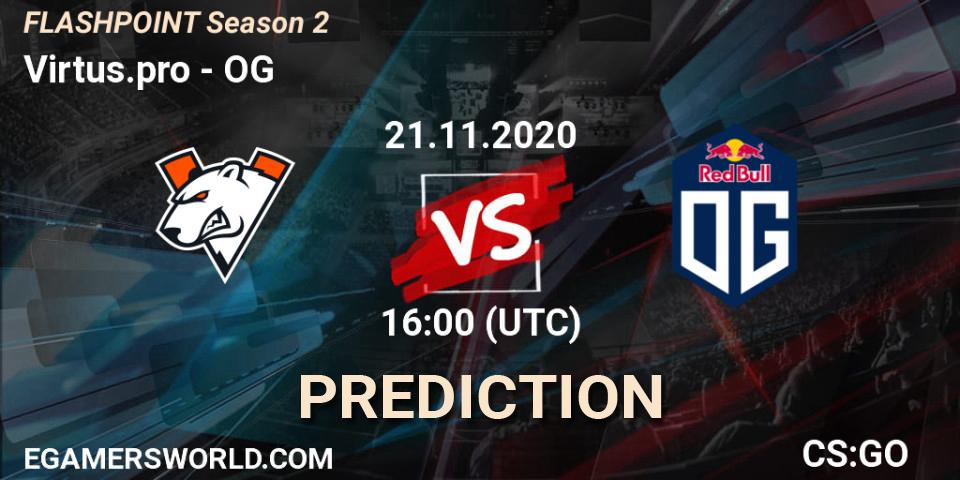 Virtus.pro contre OG : prédiction de match. 21.11.2020 at 17:00. Counter-Strike (CS2), Flashpoint Season 2