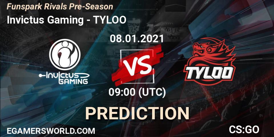 Invictus Gaming contre TYLOO : prédiction de match. 08.01.2021 at 09:00. Counter-Strike (CS2), Funspark Rivals Pre-Season