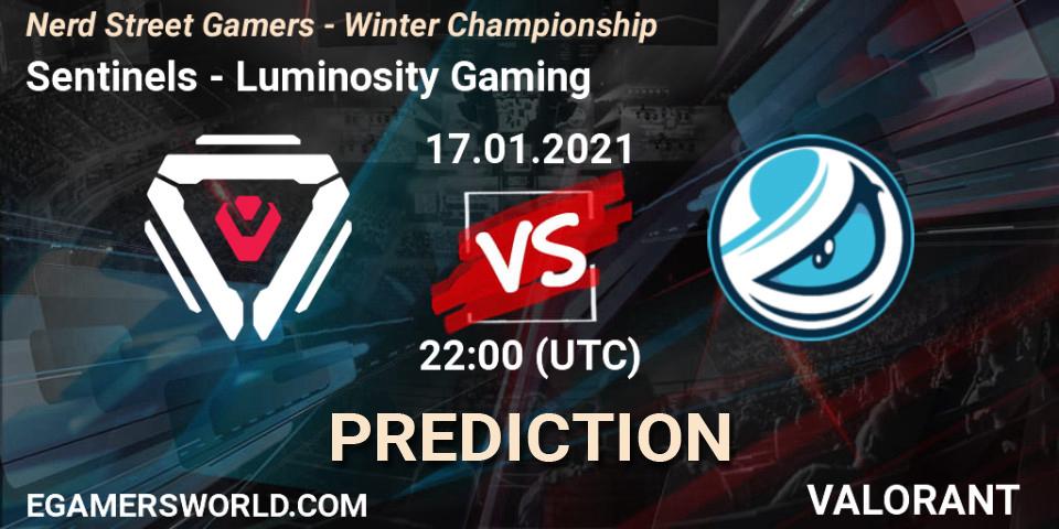 Sentinels contre Luminosity Gaming : prédiction de match. 17.01.2021 at 22:00. VALORANT, Nerd Street Gamers - Winter Championship
