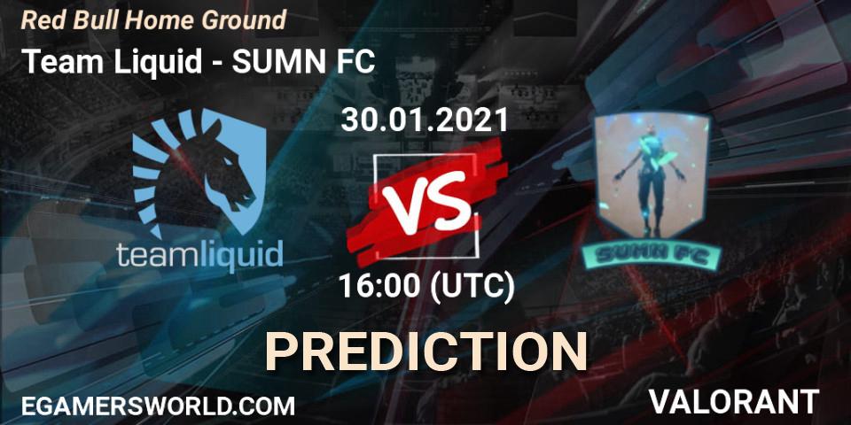 Team Liquid contre SUMN FC : prédiction de match. 30.01.2021 at 16:00. VALORANT, Red Bull Home Ground