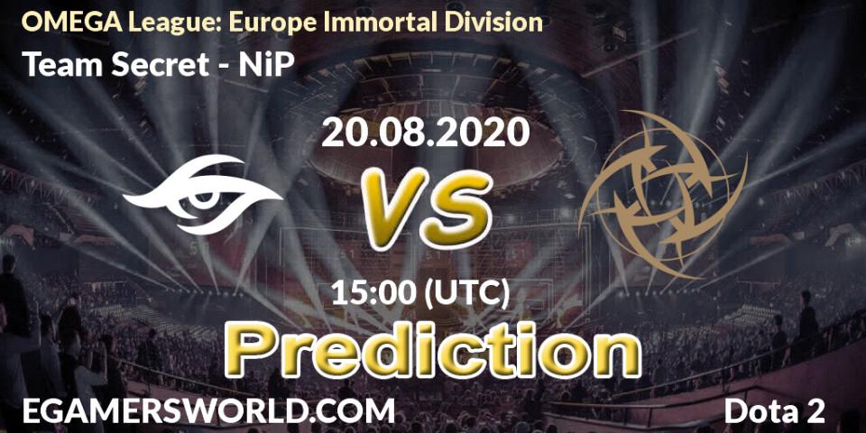 Team Secret contre NiP : prédiction de match. 20.08.2020 at 15:21. Dota 2, OMEGA League: Europe Immortal Division