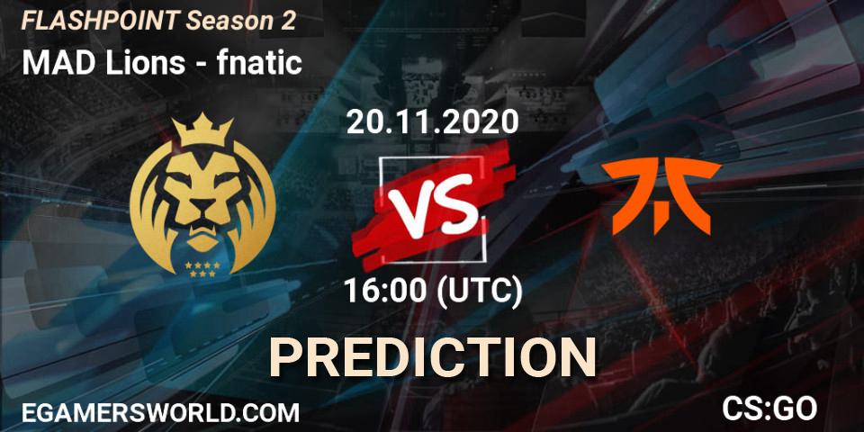 MAD Lions contre fnatic : prédiction de match. 20.11.2020 at 16:00. Counter-Strike (CS2), Flashpoint Season 2