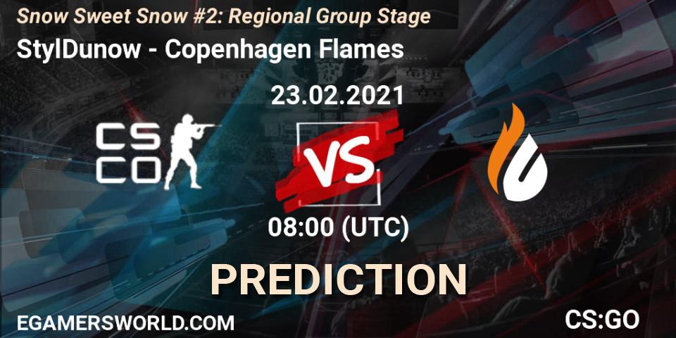 StylDunow contre Copenhagen Flames : prédiction de match. 23.02.2021 at 08:00. Counter-Strike (CS2), Snow Sweet Snow #2: Regional Group Stage
