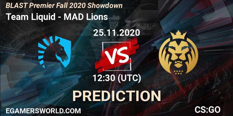 Team Liquid contre MAD Lions : prédiction de match. 26.11.2020 at 15:30. Counter-Strike (CS2), BLAST Premier Fall 2020 Showdown