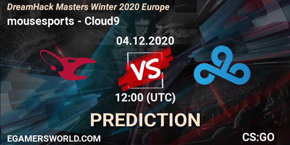mousesports contre Cloud9 : prédiction de match. 04.12.2020 at 12:00. Counter-Strike (CS2), DreamHack Masters Winter 2020 Europe