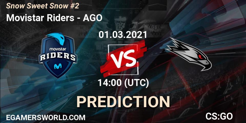 Movistar Riders contre AGO : prédiction de match. 01.03.2021 at 14:00. Counter-Strike (CS2), Snow Sweet Snow #2