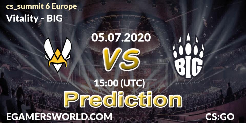 Vitality contre BIG : prédiction de match. 05.07.2020 at 15:00. Counter-Strike (CS2), cs_summit 6 Europe