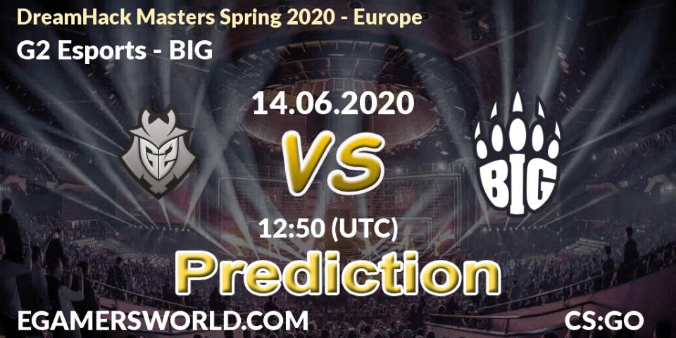 G2 Esports contre BIG : prédiction de match. 14.06.2020 at 12:50. Counter-Strike (CS2), DreamHack Masters Spring 2020 - Europe