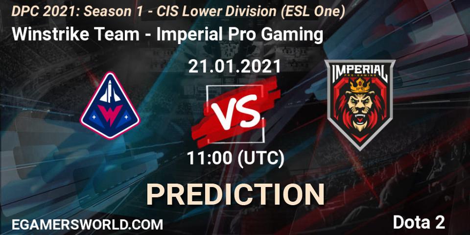 Winstrike Team contre Imperial Pro Gaming : prédiction de match. 21.01.2021 at 10:55. Dota 2, ESL One. DPC 2021: Season 1 - CIS Lower Division