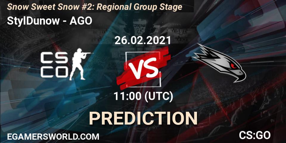 StylDunow contre AGO : prédiction de match. 26.02.2021 at 11:00. Counter-Strike (CS2), Snow Sweet Snow #2: Regional Group Stage