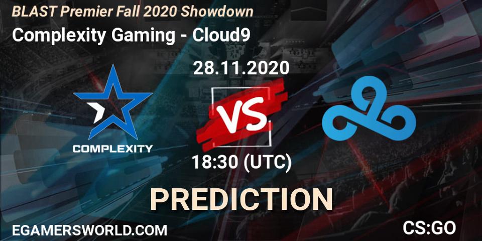 Complexity Gaming contre Cloud9 : prédiction de match. 28.11.2020 at 17:50. Counter-Strike (CS2), BLAST Premier Fall 2020 Showdown