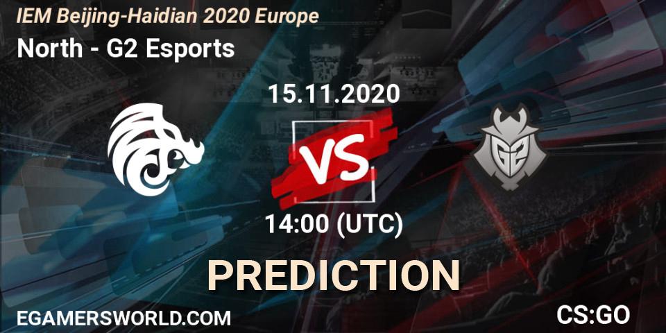 North contre G2 Esports : prédiction de match. 15.11.2020 at 14:00. Counter-Strike (CS2), IEM Beijing-Haidian 2020 Europe