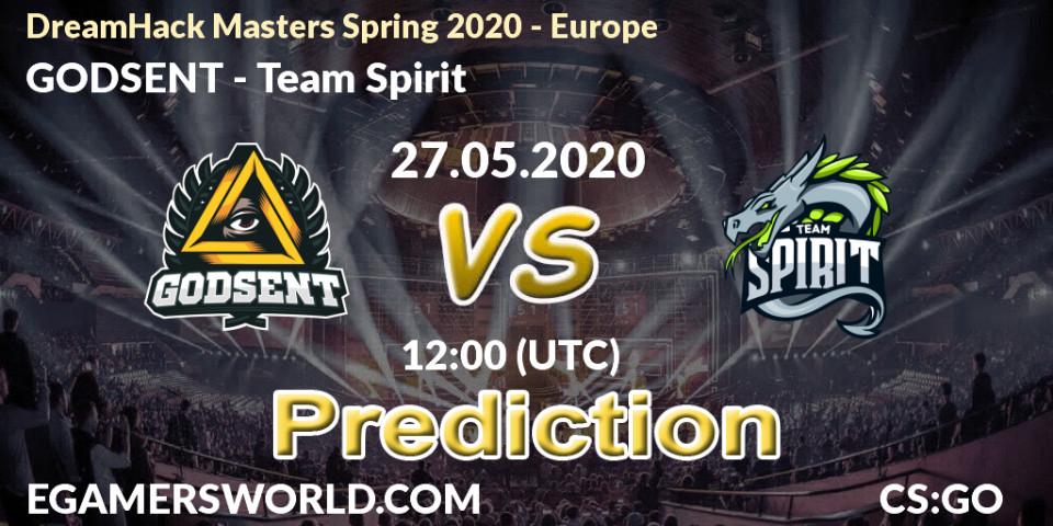 GODSENT contre Team Spirit : prédiction de match. 30.05.2020 at 15:30. Counter-Strike (CS2), DreamHack Masters Spring 2020 - Europe