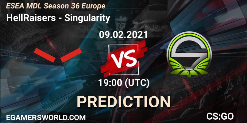 HellRaisers contre Singularity : prédiction de match. 09.02.2021 at 18:00. Counter-Strike (CS2), MDL ESEA Season 36: Europe - Premier division