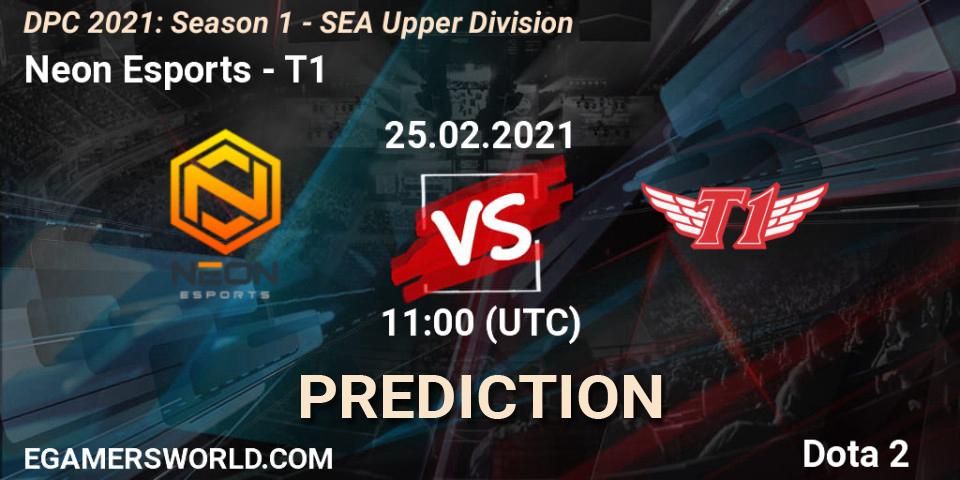 Neon Esports contre T1 : prédiction de match. 25.02.2021 at 11:00. Dota 2, DPC 2021: Season 1 - SEA Upper Division