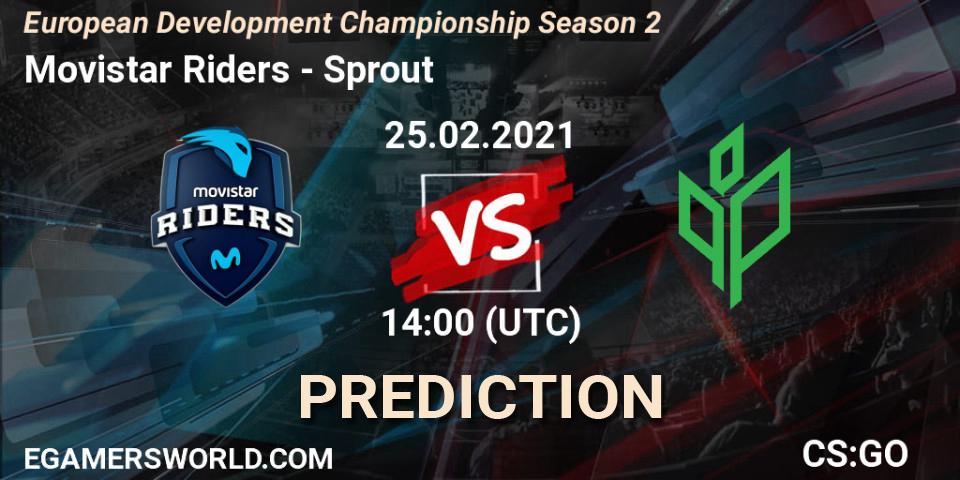 Movistar Riders contre Sprout : prédiction de match. 25.02.2021 at 14:00. Counter-Strike (CS2), European Development Championship Season 2