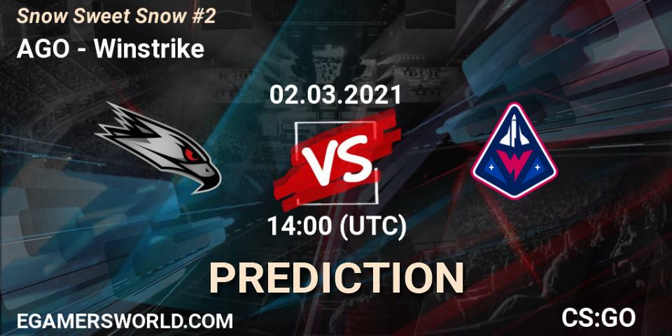 AGO contre Winstrike : prédiction de match. 02.03.2021 at 14:00. Counter-Strike (CS2), Snow Sweet Snow #2