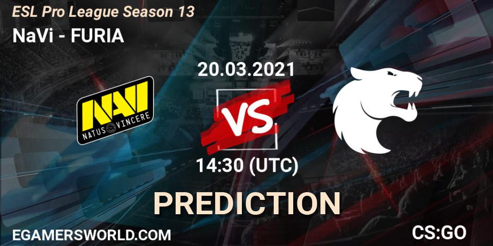 NaVi contre FURIA : prédiction de match. 20.03.2021 at 14:40. Counter-Strike (CS2), ESL Pro League Season 13