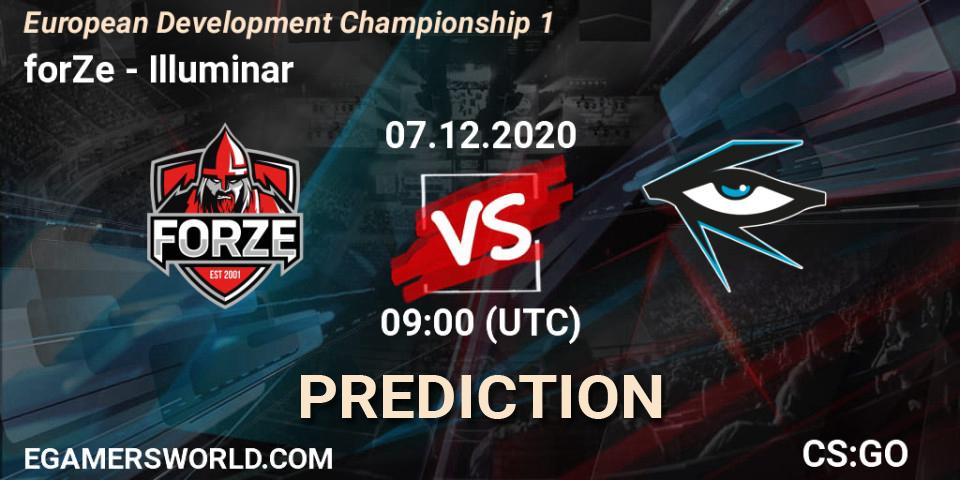 forZe contre Illuminar : prédiction de match. 07.12.2020 at 09:00. Counter-Strike (CS2), European Development Championship 1