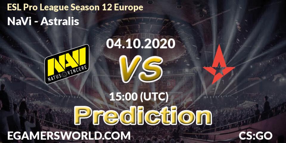 NaVi contre Astralis : prédiction de match. 04.10.2020 at 15:00. Counter-Strike (CS2), ESL Pro League Season 12 Europe