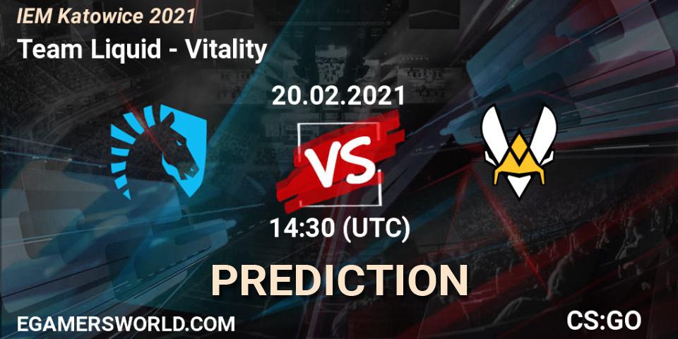 Team Liquid contre Vitality : prédiction de match. 20.02.2021 at 14:30. Counter-Strike (CS2), IEM Katowice 2021