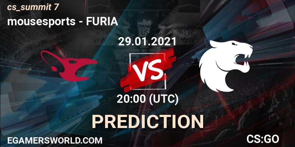 mousesports contre FURIA : prédiction de match. 29.01.2021 at 20:15. Counter-Strike (CS2), cs_summit 7