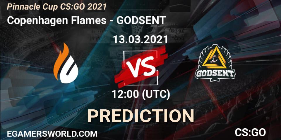 Copenhagen Flames contre GODSENT : prédiction de match. 13.03.2021 at 12:00. Counter-Strike (CS2), Pinnacle Cup #1