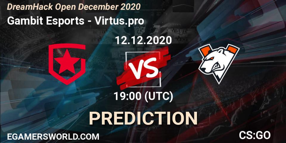 Gambit Esports contre Virtus.pro : prédiction de match. 12.12.2020 at 18:40. Counter-Strike (CS2), DreamHack Open December 2020