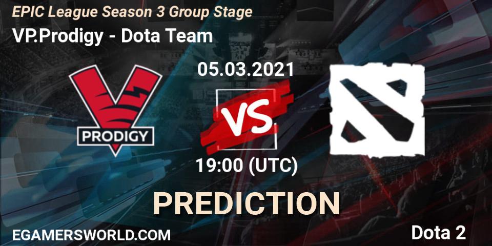 VP.Prodigy contre Dota Team : prédiction de match. 05.03.2021 at 19:46. Dota 2, EPIC League Season 3 Group Stage