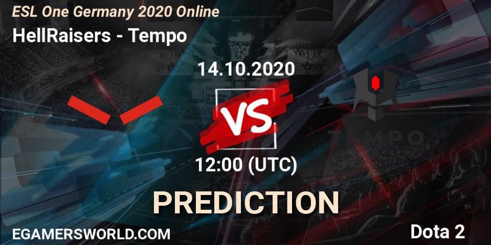 HellRaisers contre Tempo : prédiction de match. 14.10.2020 at 12:00. Dota 2, ESL One Germany 2020 Online