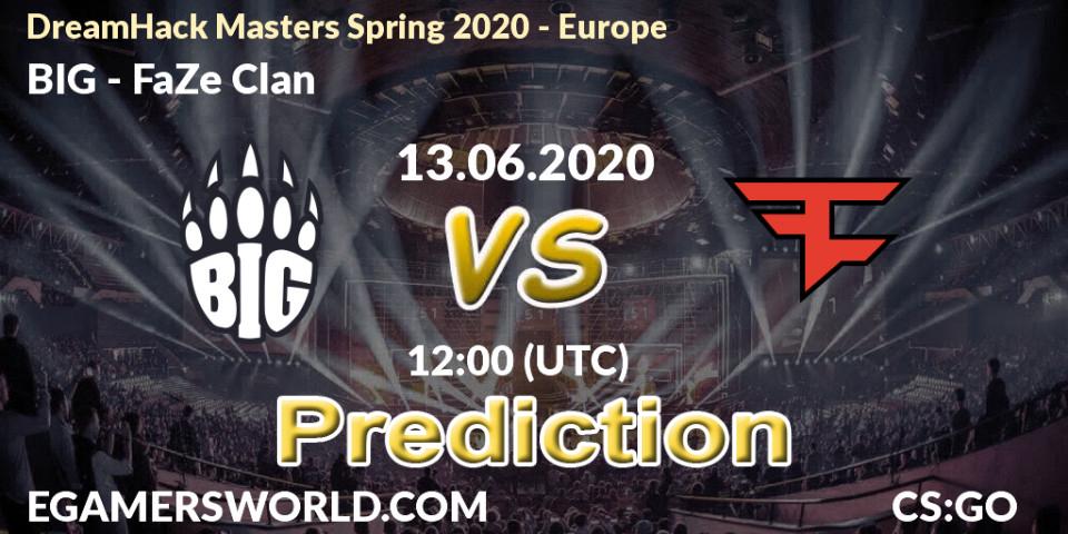 BIG contre FaZe Clan : prédiction de match. 13.06.2020 at 12:00. Counter-Strike (CS2), DreamHack Masters Spring 2020 - Europe