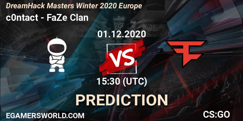 c0ntact contre FaZe Clan : prédiction de match. 01.12.2020 at 15:30. Counter-Strike (CS2), DreamHack Masters Winter 2020 Europe