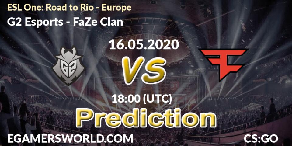 G2 Esports contre FaZe Clan : prédiction de match. 16.05.2020 at 18:00. Counter-Strike (CS2), ESL One: Road to Rio - Europe