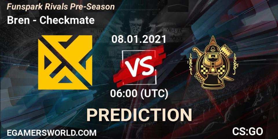 Bren contre Checkmate : prédiction de match. 08.01.2021 at 06:00. Counter-Strike (CS2), Funspark Rivals Pre-Season