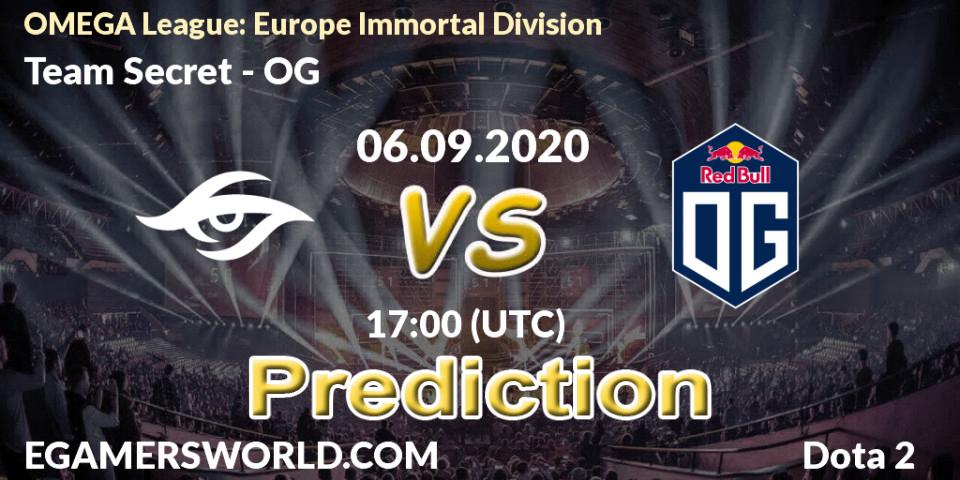 Team Secret contre OG : prédiction de match. 06.09.2020 at 17:00. Dota 2, OMEGA League: Europe Immortal Division